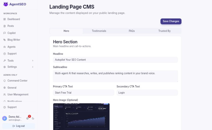 Landing Page CMS Panel