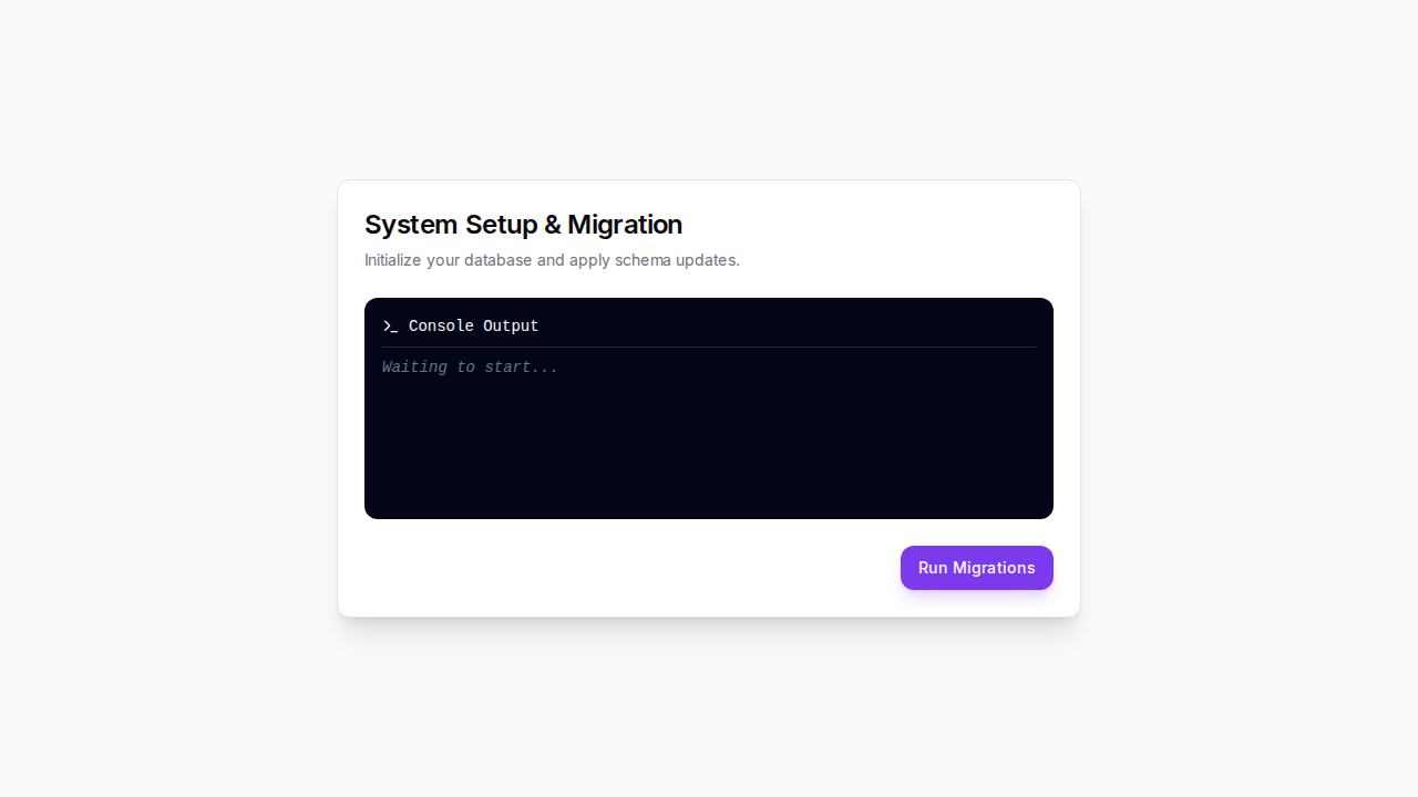 Database Migration Setup Page