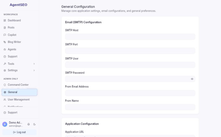 SMTP Configuration Panel