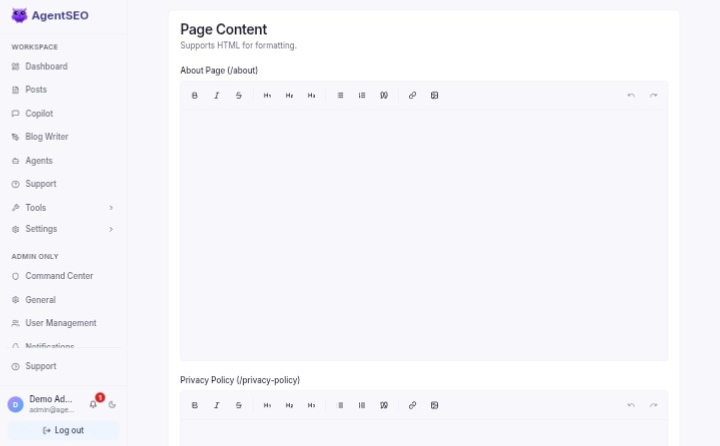 Static Pages CMS Panel